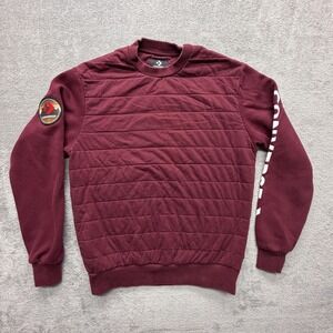 Converse Sweatshirt Mens XS Red Quilted Insulated Crewneck Sleeve Patch Logo